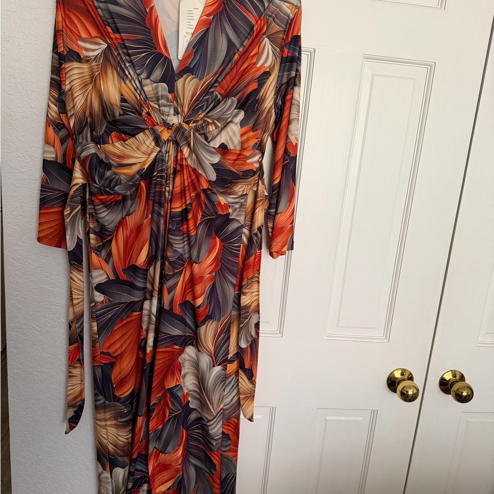 Iris Vibrant Orange and Gray Long Sleeve Dress